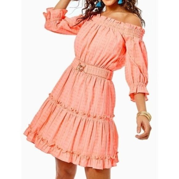Lilly Pulitzer Dresses & Skirts - NWT Lilly Pulitzer Louisa Mini Dress Size Medium Off The Shoulder Orange